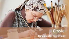  Presentation with woman in pain - Beautiful presentation design featuring holy oil - iconography painter woman paints backdrop and a coral colored foreground