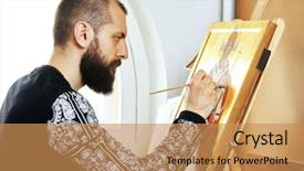  Presentation with religious law - Beautiful PPT layouts featuring holy oil - iconography religious icon painter man backdrop and a yellow colored foreground
