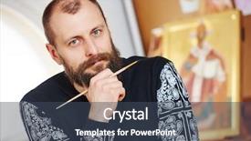  Presentation with religious - Presentation theme featuring holy oil - religious icon painter male portrait background and a ocean colored foreground