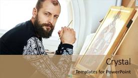  Presentation with religious - Amazing presentation having holy oil - religious icon painter man portrait backdrop and a coral colored foreground