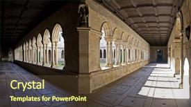  Presentation with monastery - PPT theme with holy orders - cloister panorama of the s background and a tawny brown colored foreground