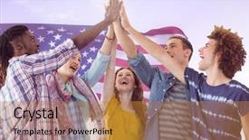  Presentation with american flag - Presentation design enhanced with holy power - friends high fiving against american background and a gold colored foreground