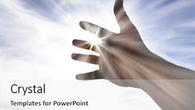  Presentation with hope - Amazing slide set having holy power - persons hand reaching in hope backdrop and a light gray colored foreground