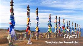  Presentation with shaman - Cool new PPT layouts with holy power - wooden shaman totems at burhan backdrop and a violet colored foreground