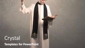  Presentation with reading bible - Cool new presentation theme with holy priest reading a prayer from the holy bible with illustrated glowing angel above his head concept backdrop and a gray colored foreground