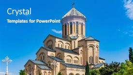  Presentation with city church - Presentation design enhanced with holy-trinity-cathedral-church-landmark background and a teal colored foreground