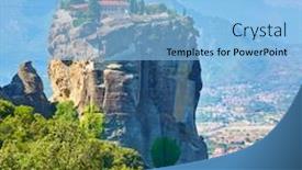  Presentation with monastery - Slide set consisting of holy trinity monastery on the rock in meteora greece - greek landscape background and a light blue colored foreground