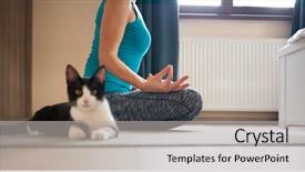  Presentation with mother doing yoga kids - Audience pleasing PPT theme consisting of home - black cat sitting next backdrop and a light gray colored foreground