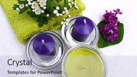  Presentation with candles - Amazing slide deck having home accessories - flowers and candles backdrop and a  colored foreground