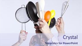  Presentation with focus group - Slides enhanced with home accessories - group of people hands holding background and a sky blue colored foreground