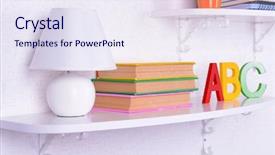  Presentation with room - Slide set consisting of home accessories - shelves with stationery in child background and a sky blue colored foreground