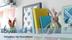  Presentation with room - PPT theme consisting of home accessories - shelves with toys in child background and a light blue colored foreground