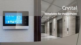  Presentation with internet of things home automation - Colorful theme enhanced with home and internet of things backdrop and a gray colored foreground