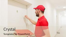  Presentation with man door - PPT theme having food delivery mail and people background and a lemonade colored foreground