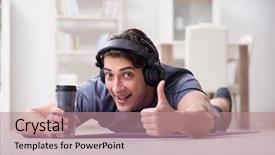  Presentation with listening - Audience pleasing theme consisting of home and listening to music backdrop and a  colored foreground