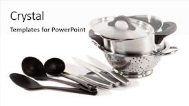  Presentation with home appliances - Slide deck enhanced with holding cleaning tools and products background and a light gray colored foreground