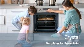  Presentation with cookies - PPT theme enhanced with home appliances - little kids watching their mother background and a seafoam green colored foreground