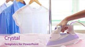  Presentation with ironing - Audience pleasing slides consisting of home appliances - woman hand ironing a shirt backdrop and a lemonade colored foreground