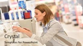  Presentation with supermarket - Audience pleasing slides consisting of home appliances - woman in supermarket comparing washing backdrop and a lemonade colored foreground