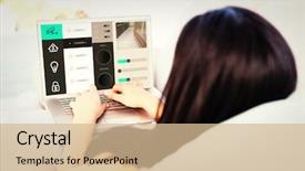  Presentation with home automation - Colorful presentation theme enhanced with home automation system against woman backdrop and a soft green colored foreground