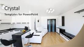  Presentation with interior design cafeteria - Slides having home bar - modern luxury living room interior background and a  colored foreground