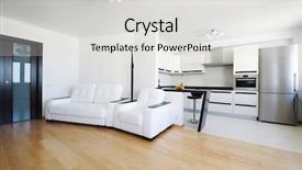  Presentation with room interior design - Slide deck featuring abstract interior background with tiling on the wall background and a coral colored foreground