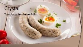  Presentation with sausages - Colorful presentation theme enhanced with home breakfast with white sausages backdrop and a soft green colored foreground