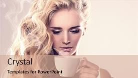  Presentation with party time - Cool new PPT theme with home brewing - model with coffee cup mug backdrop and a  colored foreground