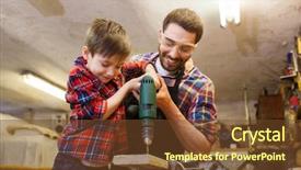  Presentation with drill - Theme enhanced with home building - family carpentry woodwork and people background and a tawny brown colored foreground