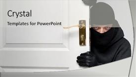  Presentation with open door - PPT theme with home burglary concept background and a light gray colored foreground