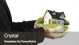  Presentation with architectural - PPT theme consisting of home business protection - hand holding house architectural model background and a dark gray colored foreground