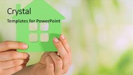  Presentation with house model software - Slide set enhanced with home buying selling - female hands with model background and a  colored foreground