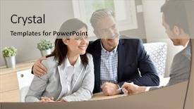  Presentation with real estate lending - Amazing presentation theme having home buyer - couple in real-estate agency signing backdrop and a light gray colored foreground