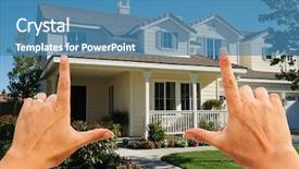  Presentation with female - Presentation theme having home buyer - female hands framing beautiful newly background and a teal colored foreground