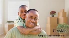  Presentation with generational african american culture - Presentation having home buyer - happy african american father background and a coral colored foreground