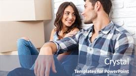  Presentation with floor - Colorful slide deck enhanced with home buyer - happy couple sitting on floor backdrop and a ocean colored foreground