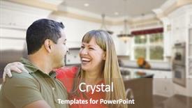  Presentation with race - PPT theme with home buyer - happy mixed race couple inside background and a coral colored foreground