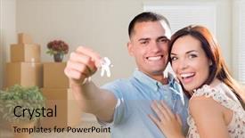  Presentation with young happy couple - Cool new presentation theme with home buyer - happy young military couple backdrop and a coral colored foreground