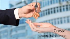  Presentation with for real estate - Presentation having home buying selling - real estate agent giving key background and a light blue colored foreground