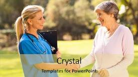  Presentation with aged care - Cool new slide deck with home care - beautiful mid aged nurse handshaking backdrop and a yellow colored foreground