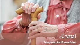  Presentation with cane - Cool new slide deck with home care - hands of the old woman backdrop and a coral colored foreground