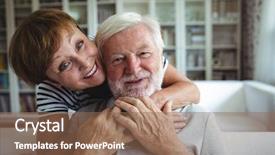  Presentation with senior living - Cool new theme with home care - portrait of senior woman embracing backdrop and a violet colored foreground