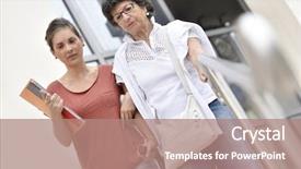  Presentation with carer - Amazing PPT theme having home carer helping disabled woman backdrop and a coral colored foreground