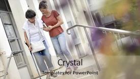  Presentation with carer - PPT theme consisting of home carer helping disabled woman background and a mint green colored foreground