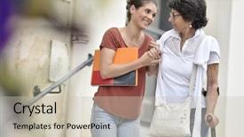  Presentation with carer - Slide deck having home carer helping disabled woman background and a soft green colored foreground