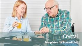  Presentation with 3 family member - Presentation design enhanced with home catering - family with young wife background and a seafoam green colored foreground