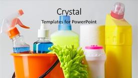  Presentation with chemical safety - Beautiful theme featuring home chemical safety - bucket with cleaning items backdrop and a light gray colored foreground
