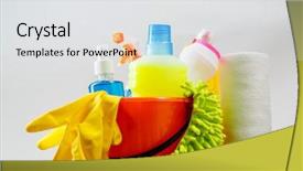  Presentation with chemical safety - Theme with home chemical safety - bucket with cleaning items background and a sky blue colored foreground