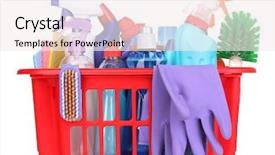 Presentation with plastic - Amazing theme having home chemical safety - cleaning items in plastic basket backdrop and a sky blue colored foreground