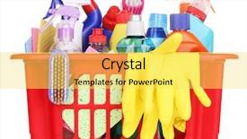  Presentation with chemical safety - Slide set featuring home chemical safety - cleaning items in plastic basket background and a yellow colored foreground